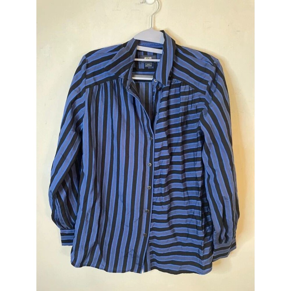 Anthropologie Blue Long Sleeve Striped Button Down Blouse